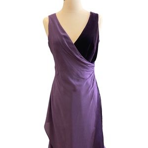 Donna Ricco Purple Silk & Velvet Cocktail Mock-Wrap Cocktail Dress